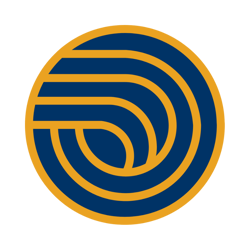 The image shows a graphic with concentric circles or rings in two alternating colors, blue and yellow, creating a pattern that resembles a stylized letter 'S' or a circular maze.